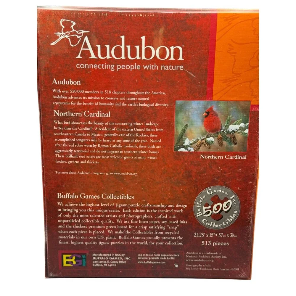 Buffalo Games Audubon Northern Cardinal 500 piece Collectible Jigsaw Puzzle NEW!